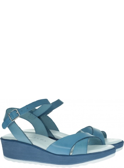 Niebieskie Sandały na koturnie PITILLOS 5690 AZUL - Sandały