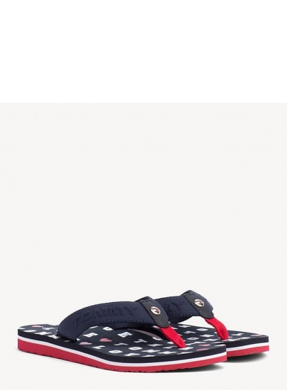 Granatowe Japonki Tommy Hilfiger Flat Beach Sandal Embossed FW0FW03889 403