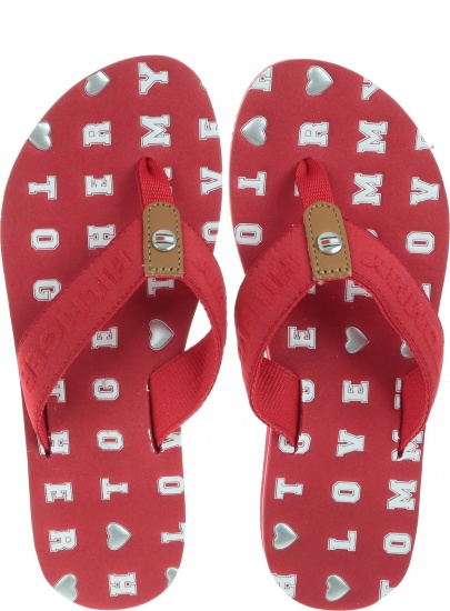 Czerwone Japonki Tommy Hilfiger Flat Beach Sandal Embossed FW0FW03889 611