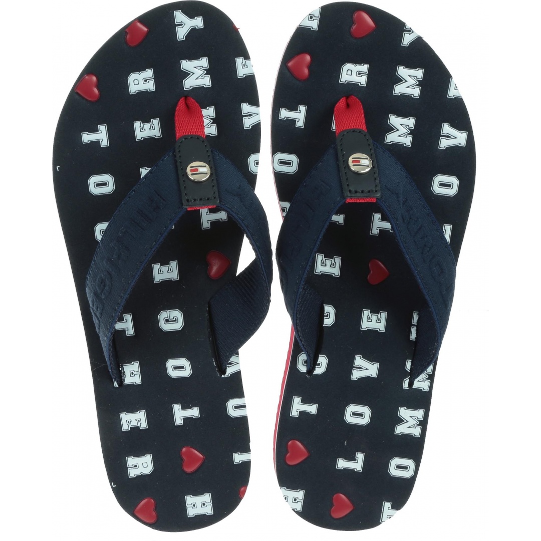 Granatowe Japonki Tommy Hilfiger Flat Beach Sandal Embossed FW0FW03889 403