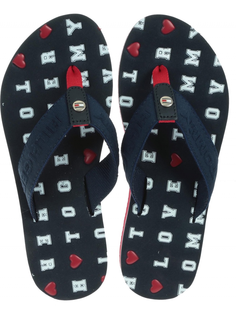 Granatowe Japonki Tommy Hilfiger Flat Beach Sandal Embossed FW0FW03889 403
