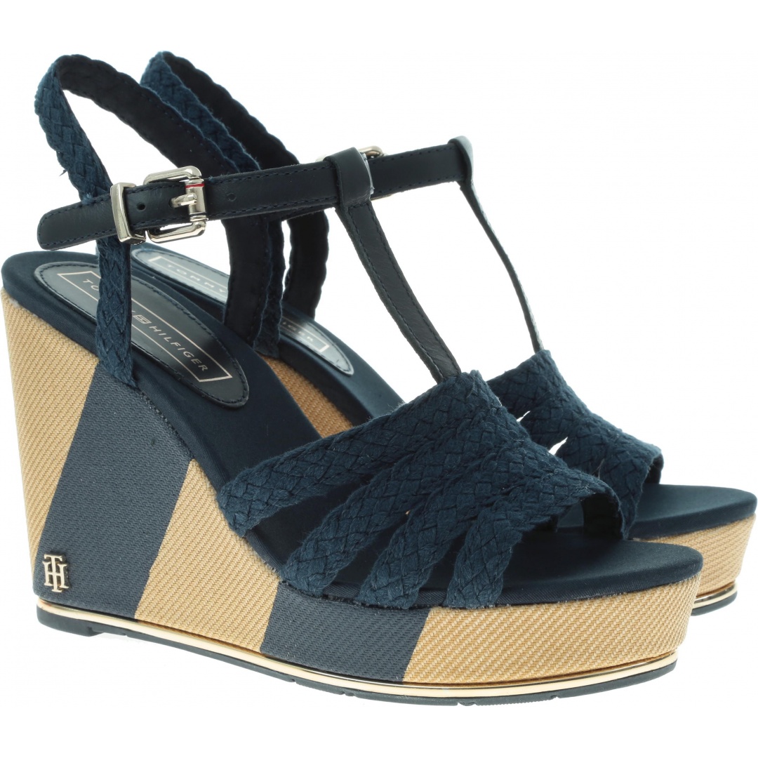 Granatowe Espadryle TOMMY HILFIGER Printed Wedge Sandal FW0FW03934 403