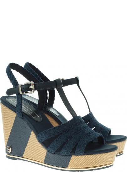 Granatowe Espadryle TOMMY HILFIGER Printed Wedge Sandal FW0FW03934 403
