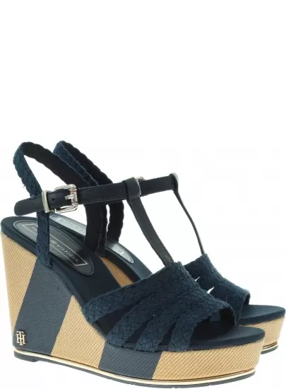 Granatowe Espadryle TOMMY HILFIGER Printed Wedge Sandal FW0FW03934 403