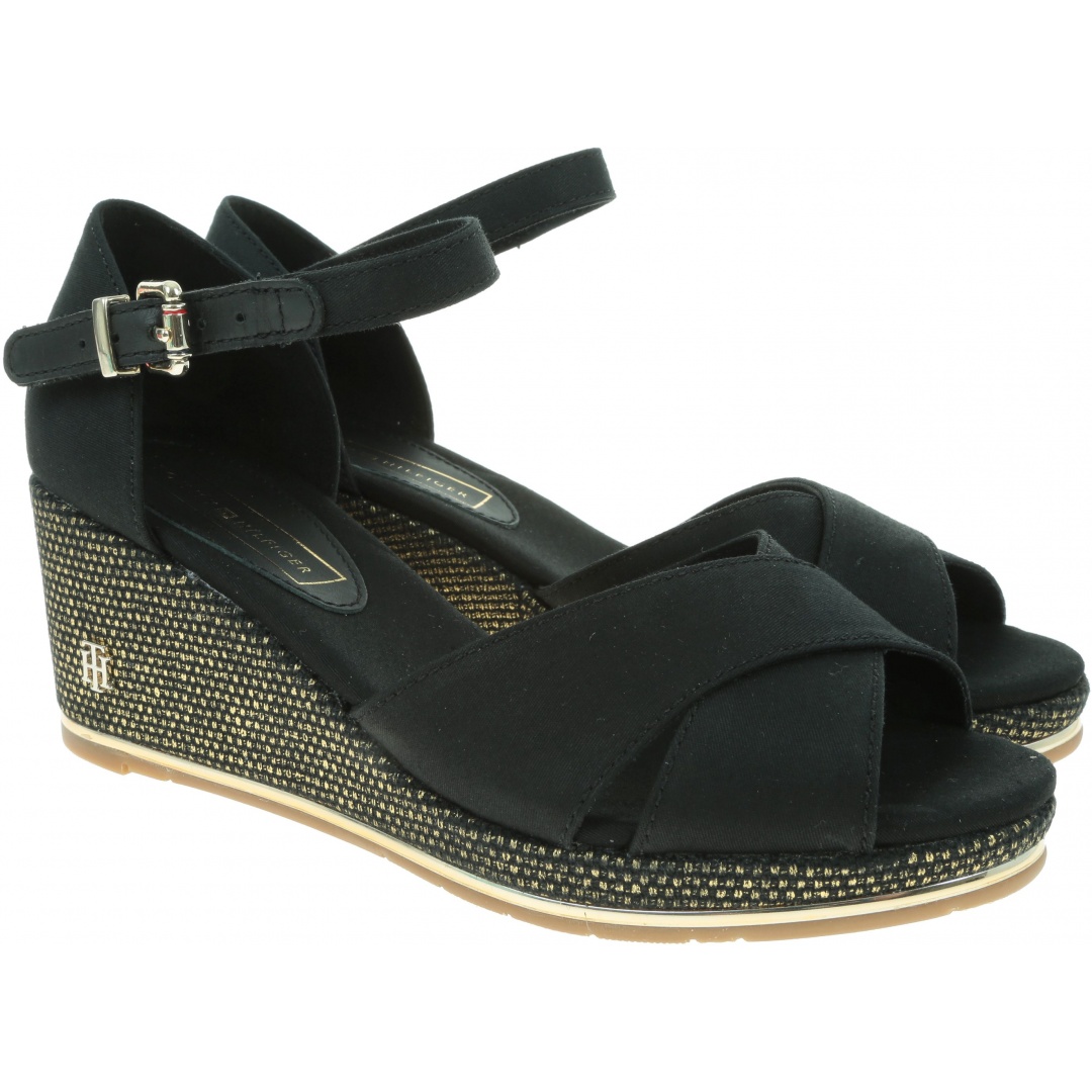 Czarne Espadryle TOMMY HILFIGER Feminine Mid Wedge S FW0FW04077 990