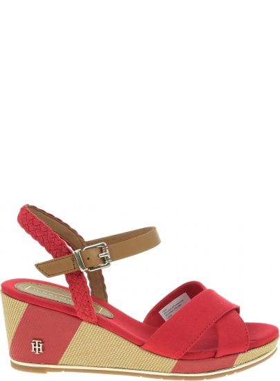 Czerwone Koturny TOMMY HILFIGER Printed Mid Wedge Sa FW0FW03933 611