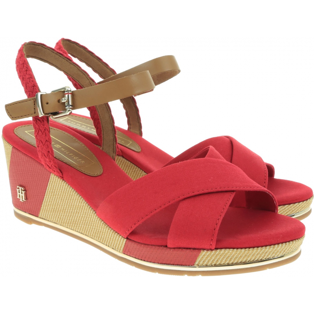Czerwone Koturny TOMMY HILFIGER Printed Mid Wedge Sa FW0FW03933 611
