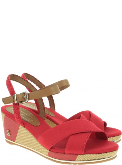 Czerwone Koturny TOMMY HILFIGER Printed Mid Wedge Sa FW0FW03933 611