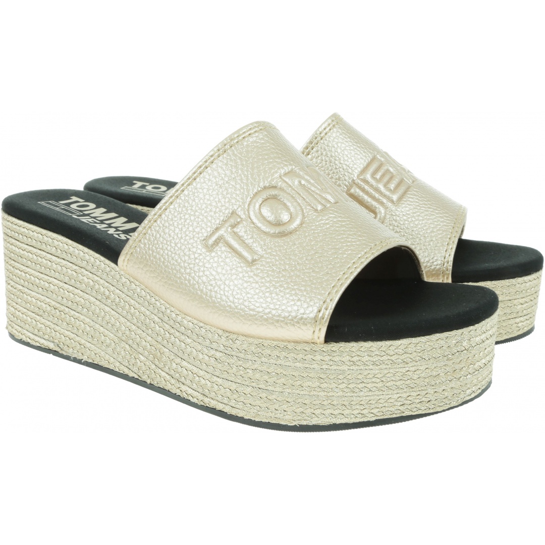 Złote Klapki TOMMY HILFIGER Shiny Metallic Flatf EN0EN00546 715