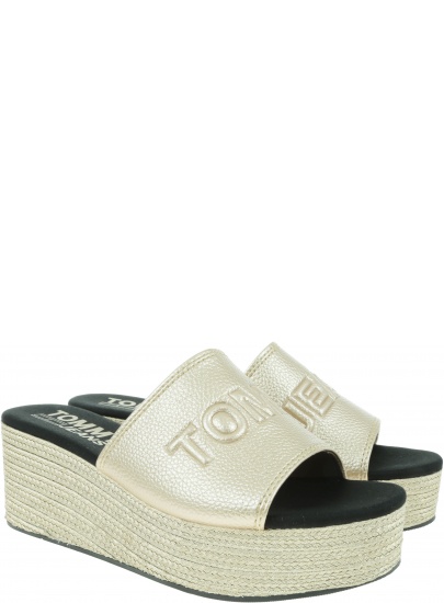 Złote Klapki TOMMY HILFIGER Shiny Metallic Flatf EN0EN00546 715