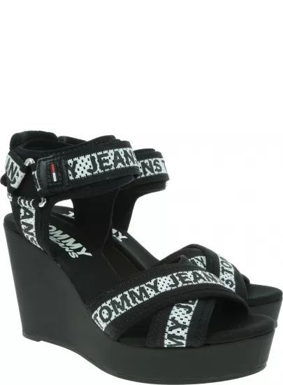 Czarne Koturny TOMMY HILFIGER Mesh Webbing Wedge S EN0EN00451 990