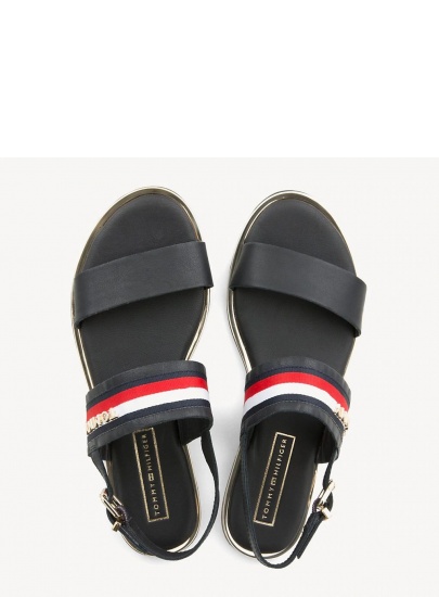 Granatowe Sandały TOMMY HILFIGER Flat Sandal Corporat FW0FW04049 403