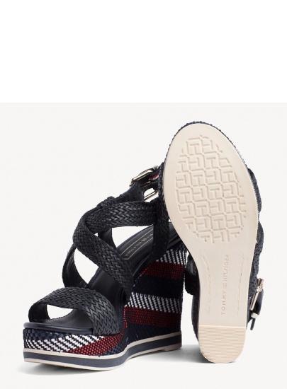 Granatowe Espadryle TOMMY HILFIGER Tommy Raffia Wedge S FW0FW03942 403