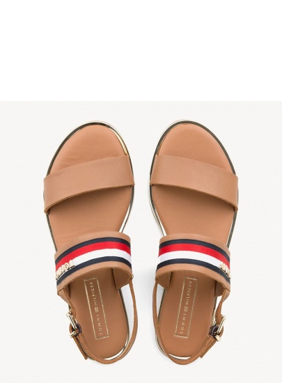Brązowe Sandały TOMMY HILFIGER Flat Sandal Corporat FW0FW04049 929