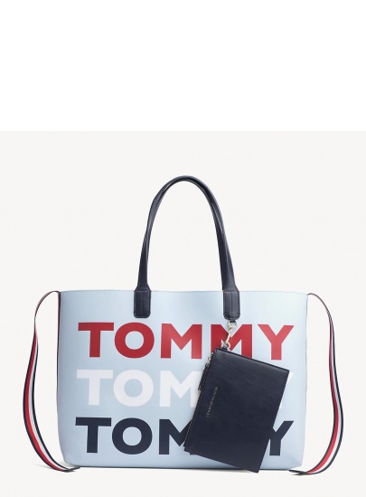 Niebieska Shopperka TOMMY HILFIGER Iconic Tommy Tote AW0AW06446 413