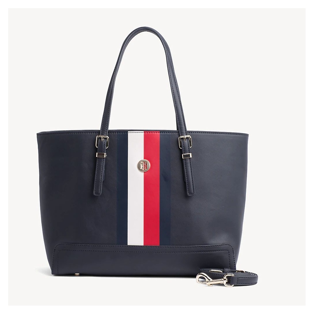 Granatowa Shopperka TOMMY HILFIGER Honey Med Tote Corp AW0AW06867 901