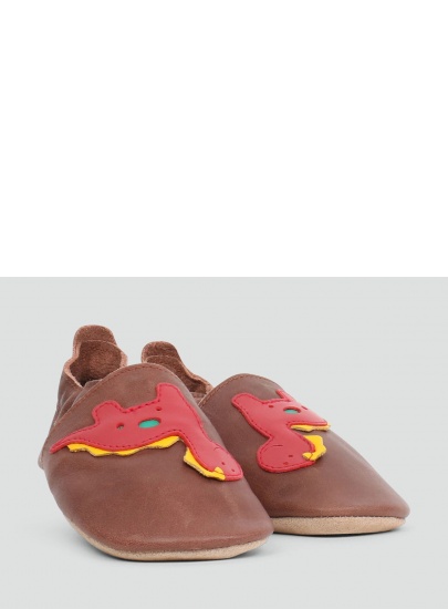 Brązowe Kapcie z Dinozaurem BOBUX 1000-012-14 TOFFEE DINOSAUR SOFT SOLE