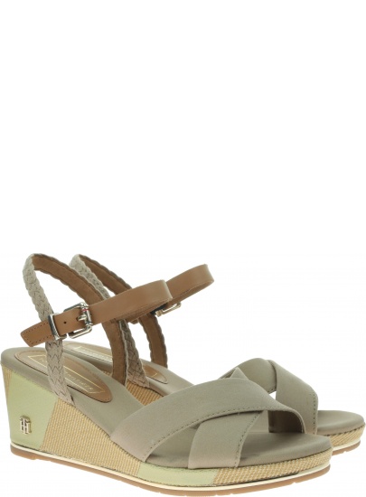 Brązowe Sandały TOMMY HILFIGER Printed Mid Wedge Sa FW0FW03933 068