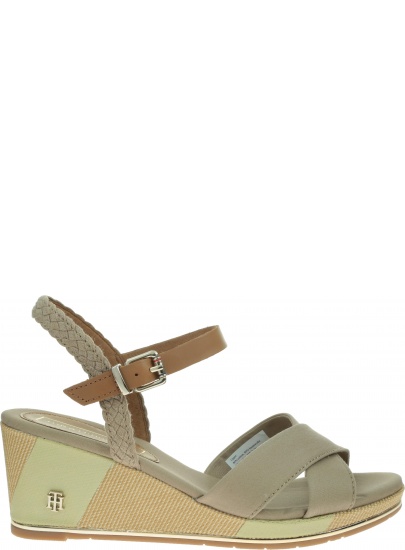 Brązowe Sandały TOMMY HILFIGER Printed Mid Wedge Sa FW0FW03933 068