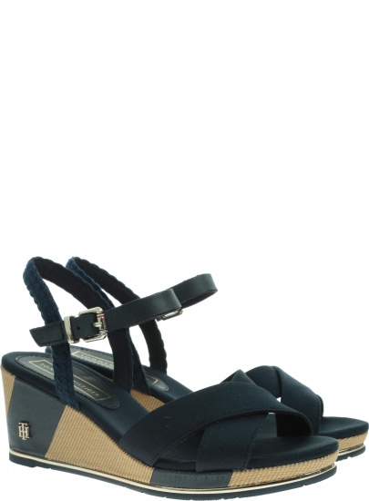 Granatowe Sandały TOMMY HILFIGER Printed Mid Wedge Sa FW0FW03933 403