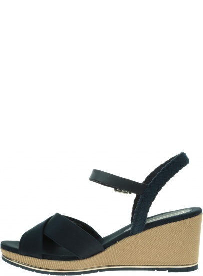 Granatowe Sandały TOMMY HILFIGER Printed Mid Wedge Sa FW0FW03933 403