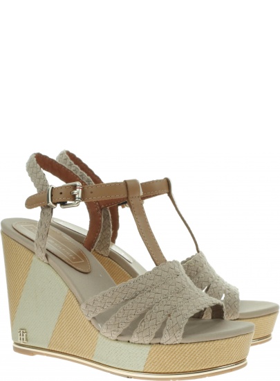 Beżowe Espadryle TOMMY HILFIGER Printed Wedge Sandal FW0FW03934 068