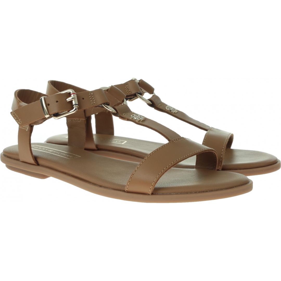 Brązowe Sandały TOMMY HILFIGER Elevated Leather Fla FW0FW03946 929