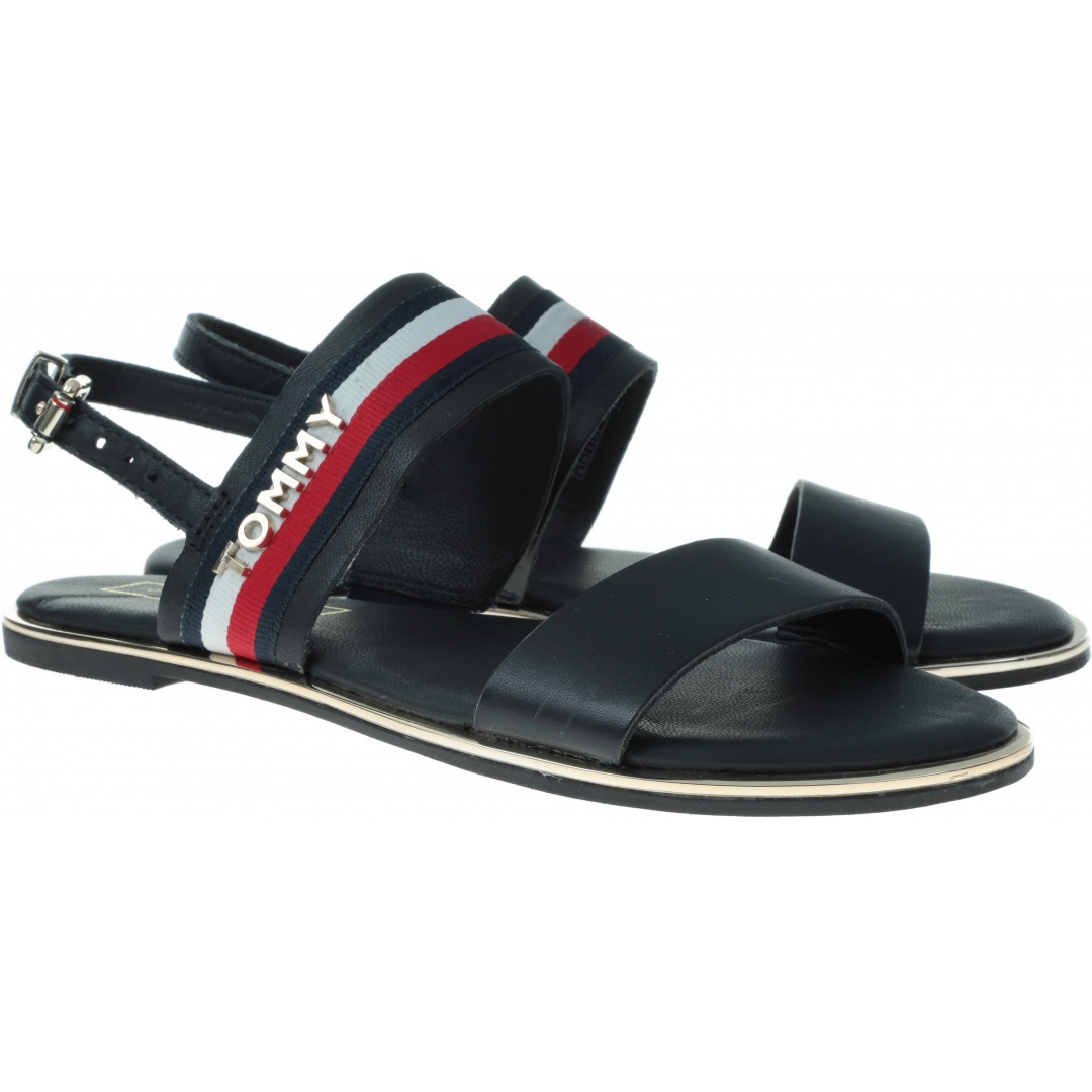 Granatowe Sandały TOMMY HILFIGER Flat Sandal Corporat FW0FW04049 403