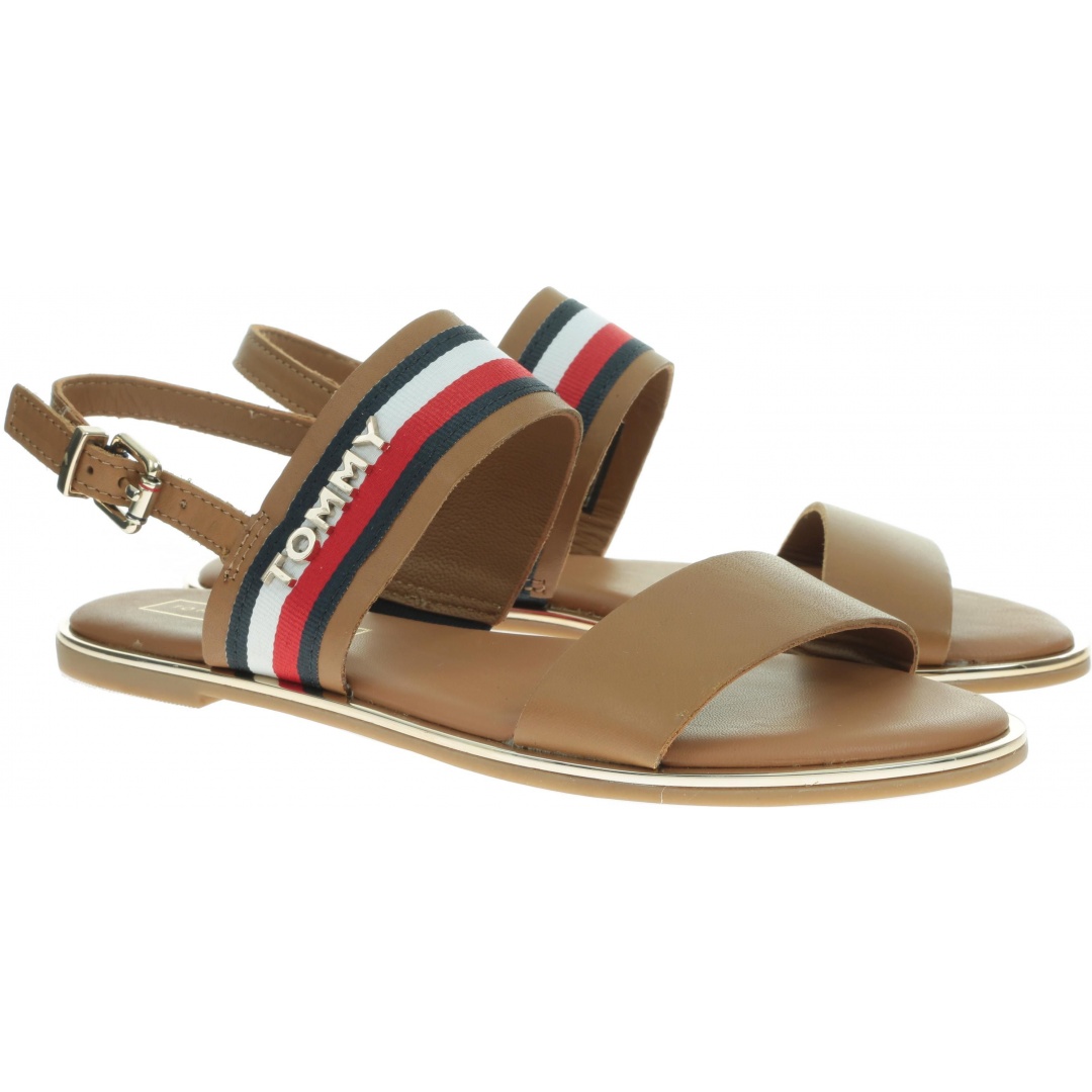 Brązowe Sandały TOMMY HILFIGER Flat Sandal Corporat FW0FW04049 929