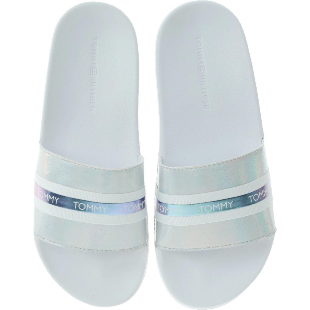 Białe Klapki TOMMY HILFIGER Pool Slide Shiny Iridescent FW0FW04086 White