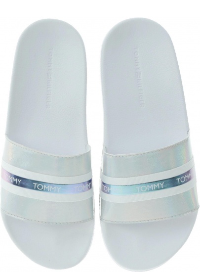 Białe Klapki TOMMY HILFIGER Pool Slide Shiny Iridescent FW0FW04086 White