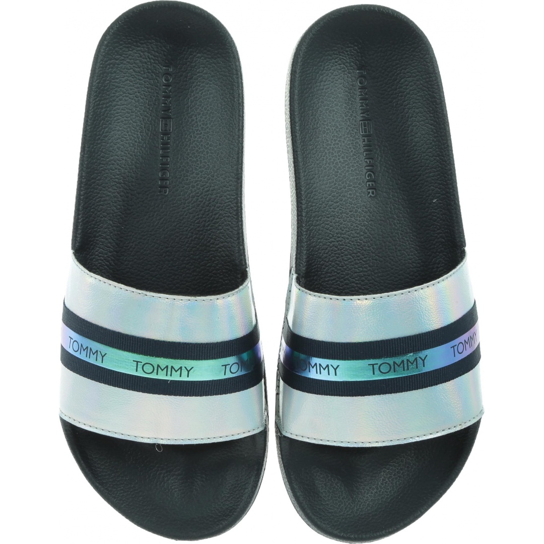 Granatowe Klapki TOMMY HILFIGER Pool Slide Shiny Iridescent FW0FW04086