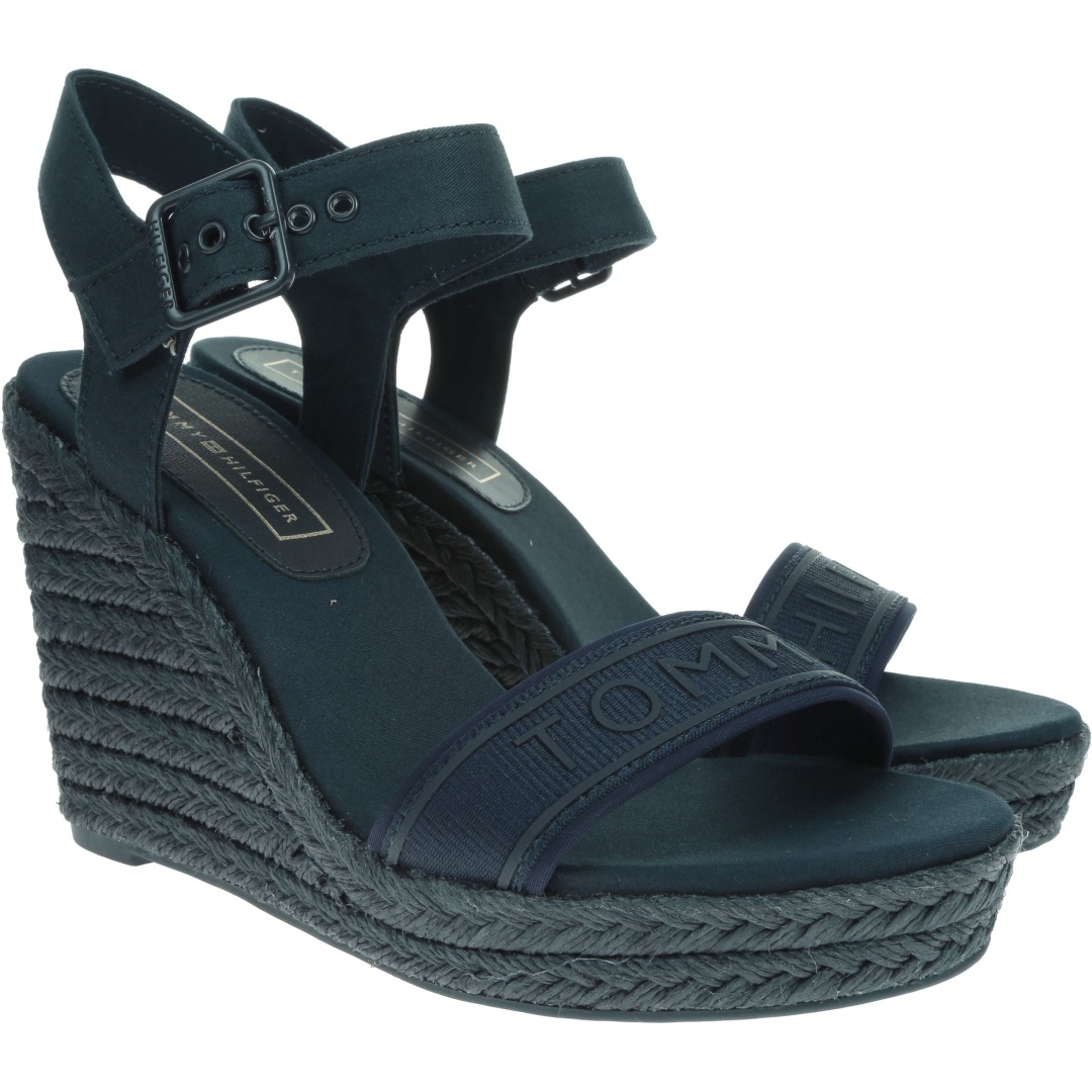 Granatowe Espadryle TOMMY HILFIGER Colorful Tommy Wedge Sandal FW0FW04160