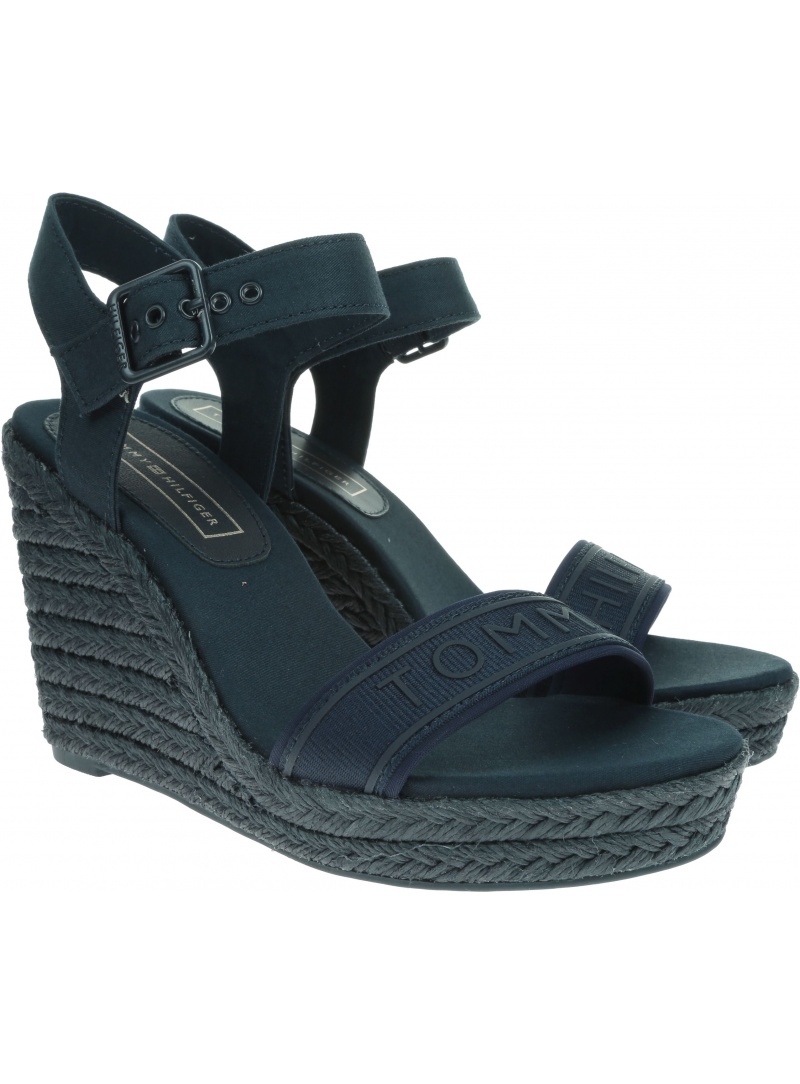 Granatowe Espadryle TOMMY HILFIGER Colorful Tommy Wedge Sandal FW0FW04160