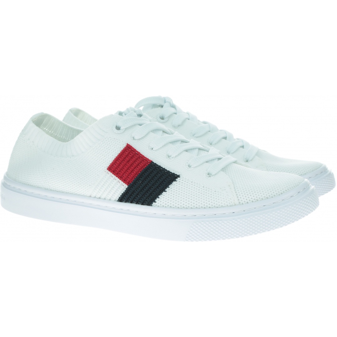 Białe Tenisówki TOMMY HILFIGER Knitted Flag Lightweight Sneaker FW0FW04150