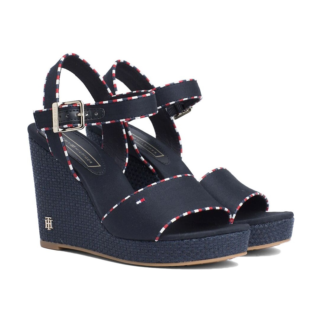 Granatowe Espadryle TOMMY HILFIGER Corporate Detail High Wedge FW0FW04174