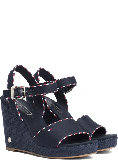 Granatowe Espadryle TOMMY HILFIGER Corporate Detail High Wedge FW0FW04174