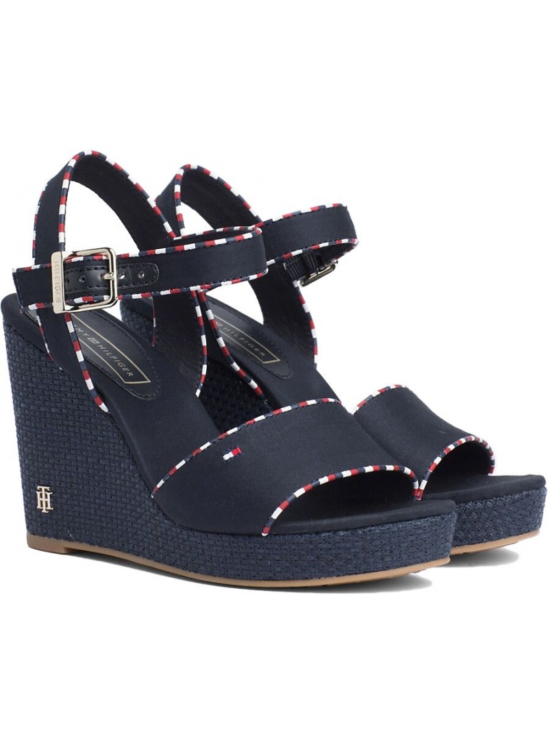 Granatowe Espadryle TOMMY HILFIGER Corporate Detail High Wedge FW0FW04174