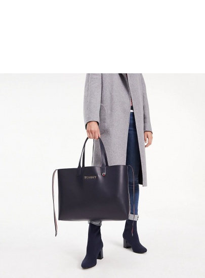 Granatowa Shopperka TOMMY HILFIGER Iconic Tommy Tote AW0AW06833 413