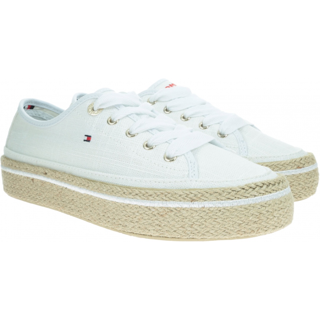 Białe Sneakersy TOMMY HILFIGER Jute Detail Flatform FW0FW04262 100