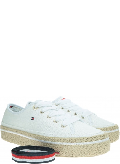 Białe Sneakersy TOMMY HILFIGER Jute Detail Flatform FW0FW04262 100
