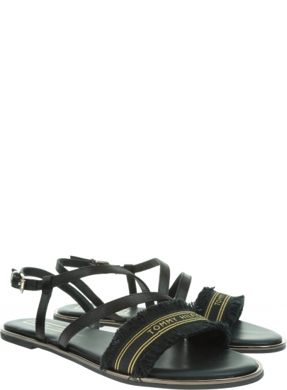 Czarne Sandały TOMMY HILFIGER Feminine Satin Flat FW0FW04162 990