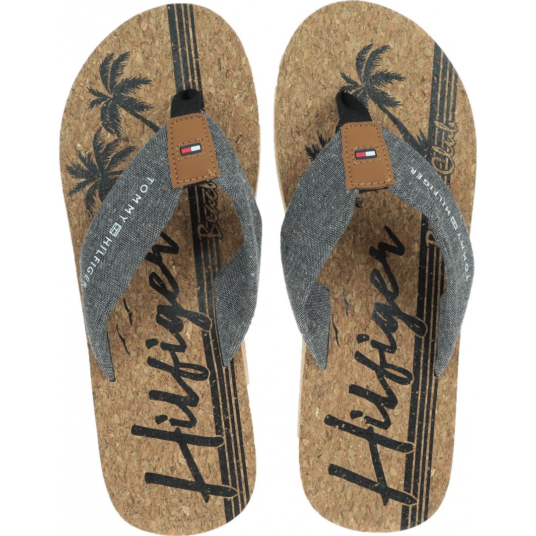 Szare Japonki TOMMY HILFIGER Chambray Beach Sandal FM0FM02268 BDS