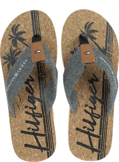 Szare Japonki TOMMY HILFIGER Chambray Beach Sandal FM0FM02268 BDS