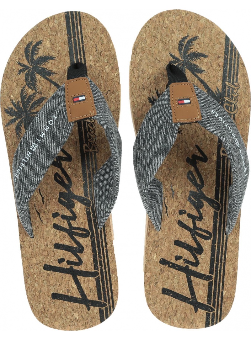 Szare Japonki TOMMY HILFIGER Chambray Beach Sandal FM0FM02268 BDS