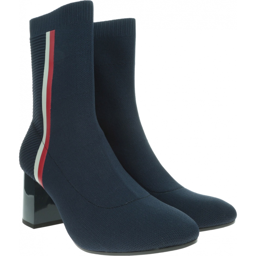 Granatowe Botki TOMMY HILFIGER Knitted Heeled Boot FW0FW04157 403