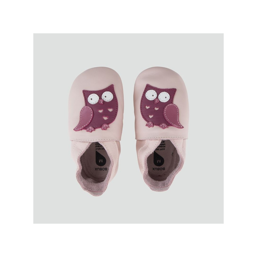 Różowe Skórzane Kapcie z Sową BOBUX Soft Sole 1000-010-04 BLOSSOM OWL