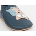 Granatowe Skórzane Kapcie z Sową BOBUX Soft Sole 1000-011-01 NAVY OWL