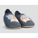 Granatowe Skórzane Kapcie z Sową BOBUX Soft Sole 1000-011-01 NAVY OWL