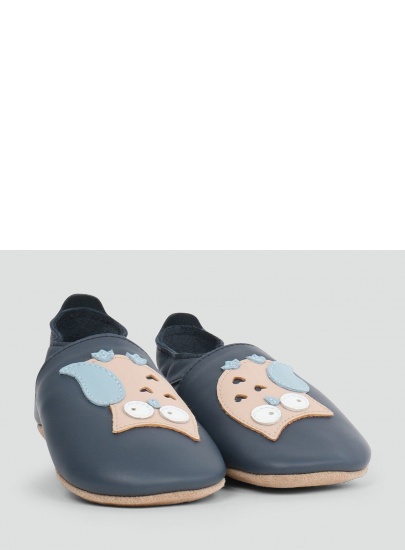 Granatowe Skórzane Kapcie z Sową BOBUX Soft Sole 1000-011-01 NAVY OWL